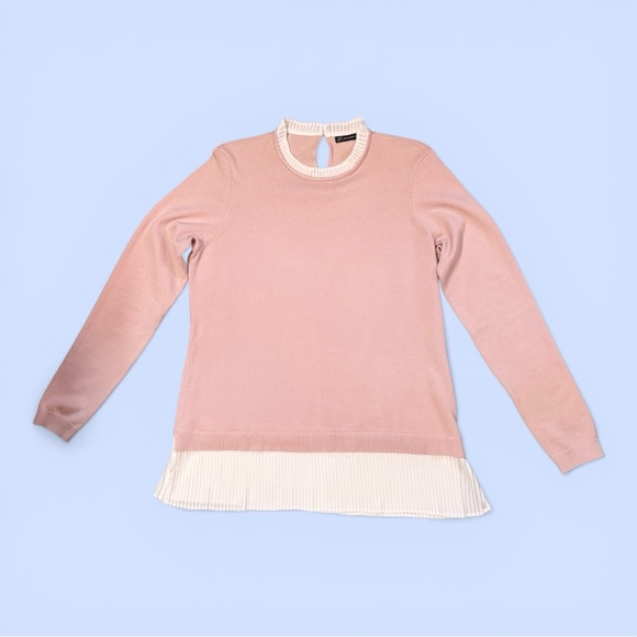 Adrianna Papell Sweaters - Adrianna Papell Twofer Sweater Top Pleated‎ Trim Pink White